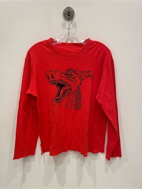 Lucien Pellat Red Long-Sleeve Graphic Tee with Dragon Motif
